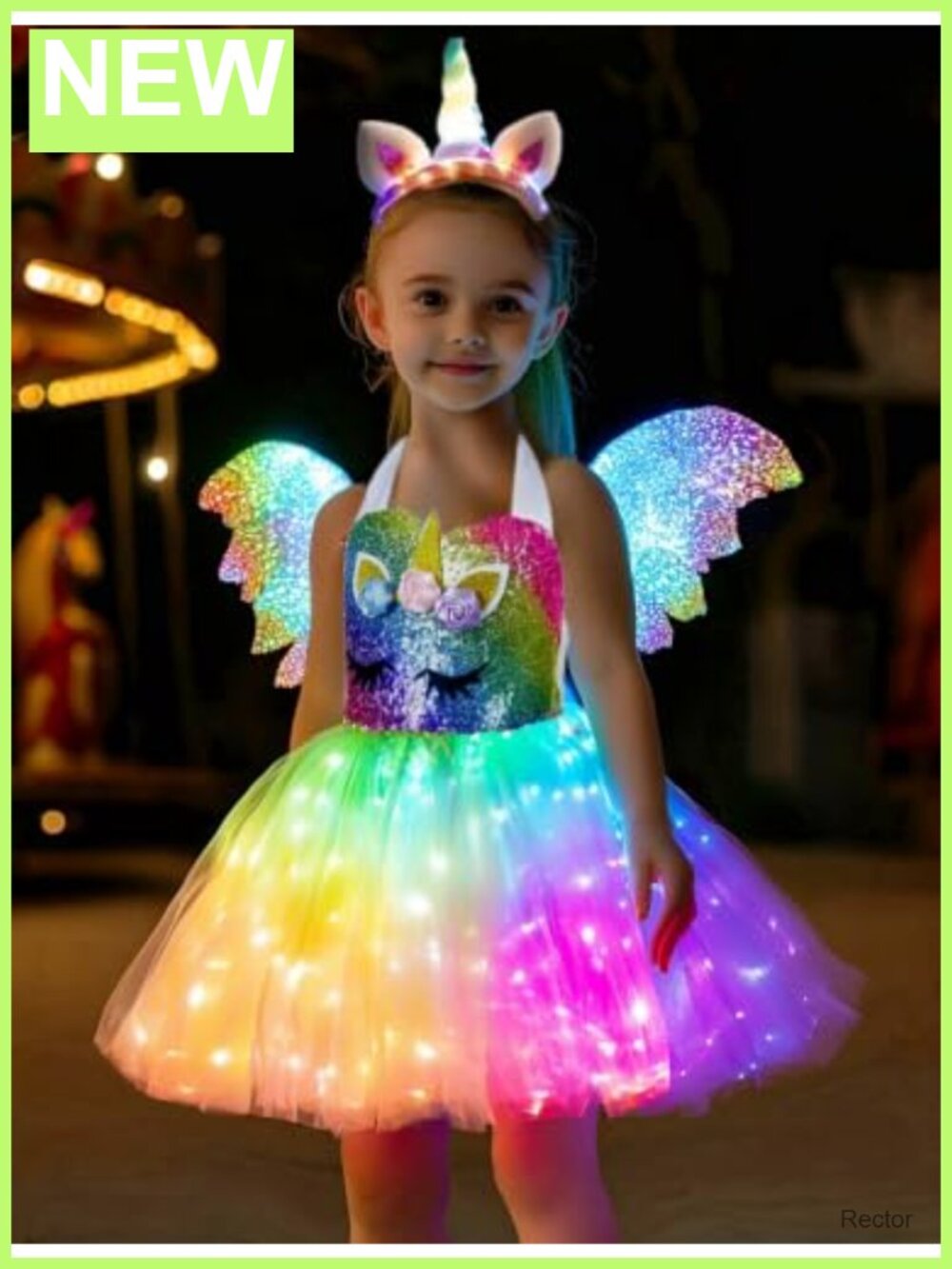 LED Light Up Unicorn Tutu Dress with Wings Headband Girls Halloween